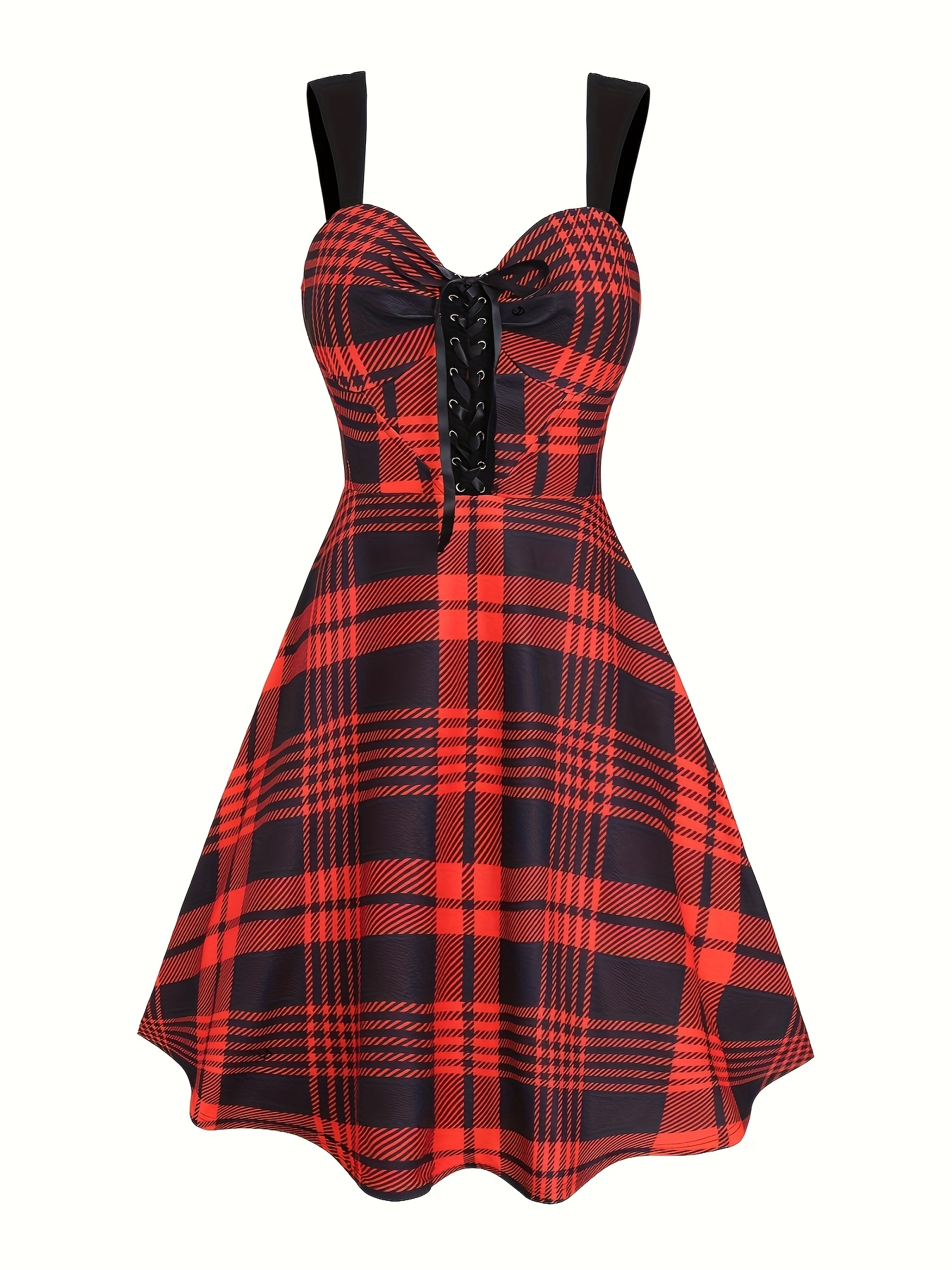 open lace back dress All Wrapped Up Bow Plaid Babydoll Mini Dress in Red Plaid