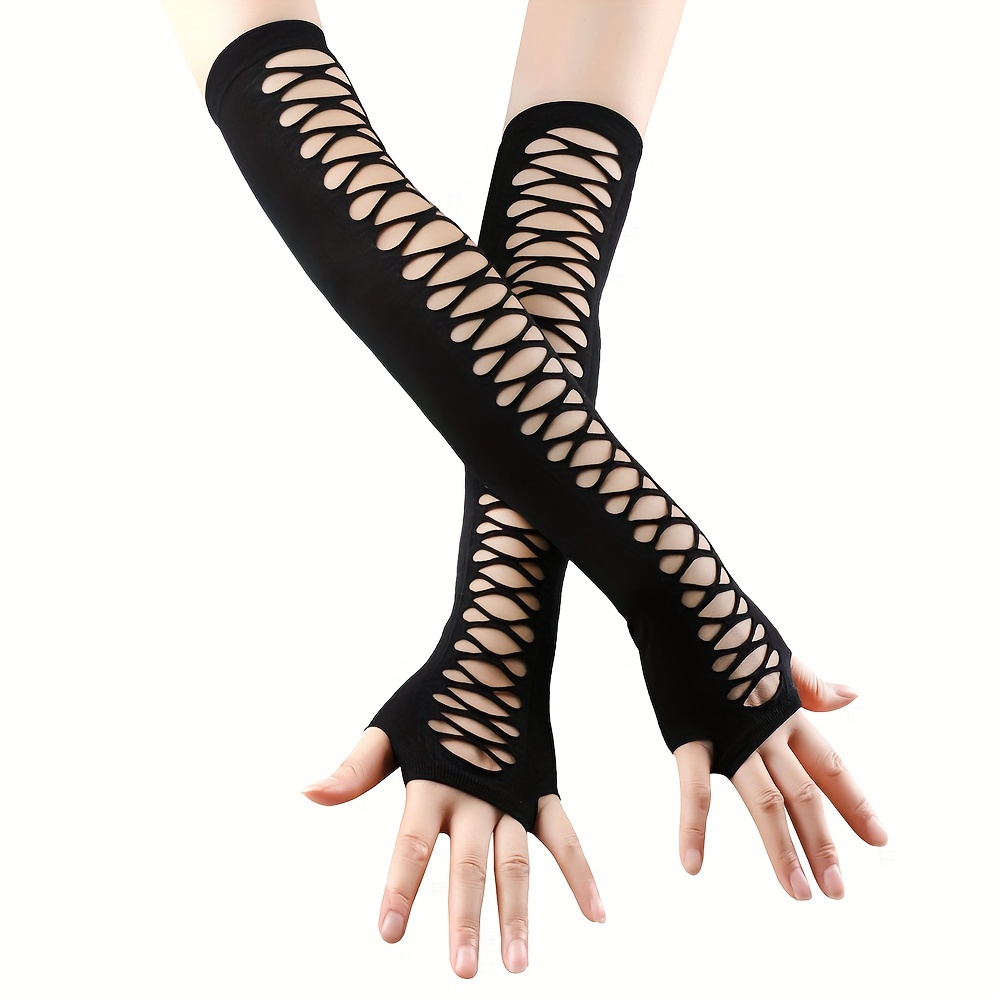 

1pc Women's Sexy Hollow-out Gloves, Black Fingerless Long Gloves, Party Dance Arm Cover