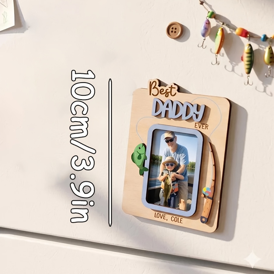 TEMU 2d Single-layer Personalized Photo Custom Wooden Refrigerator Magnet - Personalized Photo Magnet For Dad Who Fishing | Wooden Gift Made For The