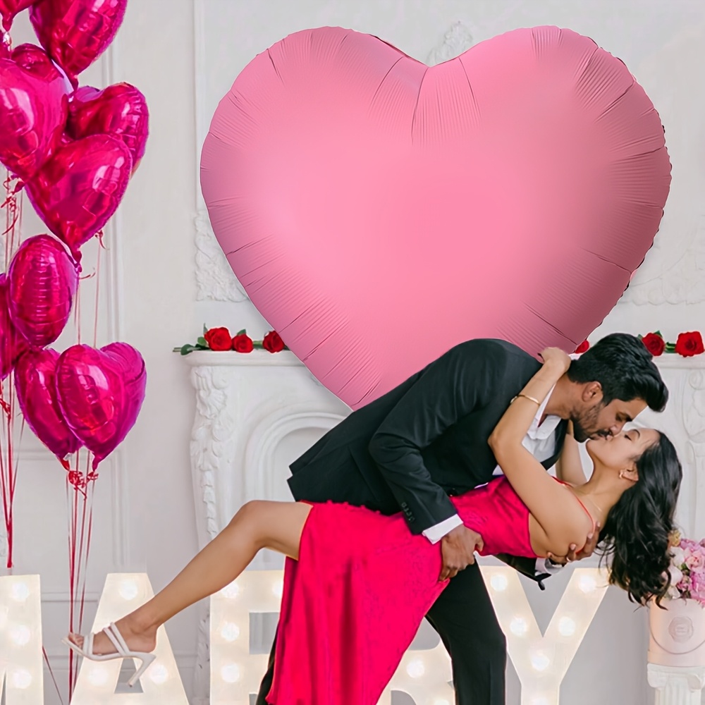 

Pink Heart-shaped Foil Balloon, 1pc - Ideal For Valentine's Day, Engagements & Wedding Decorations, Romantic And Enhancer