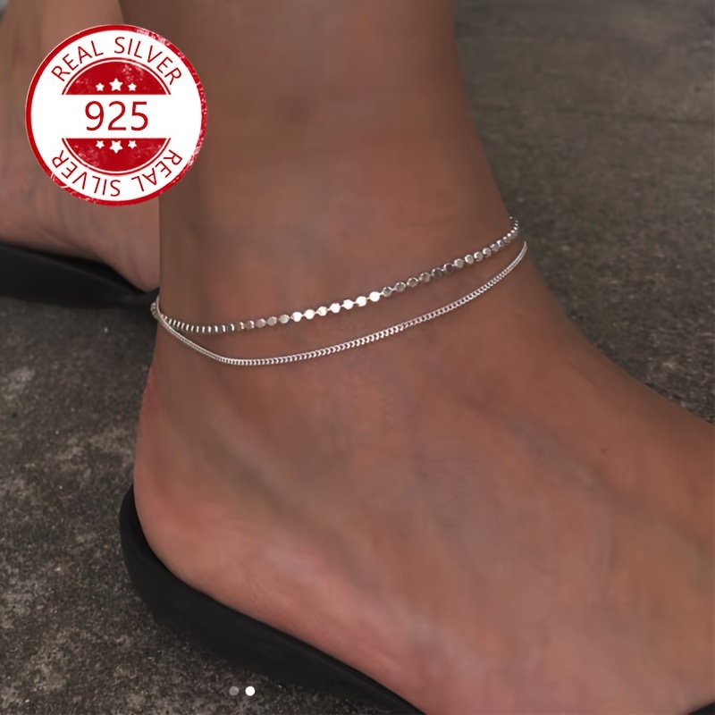 

925 Sterling Silver Double Layer Beaded Anklet, Hypoallergenic Foot Jewelry, Delicate Gift For Couples And Friends, Versatile Accessory For Daily Wear