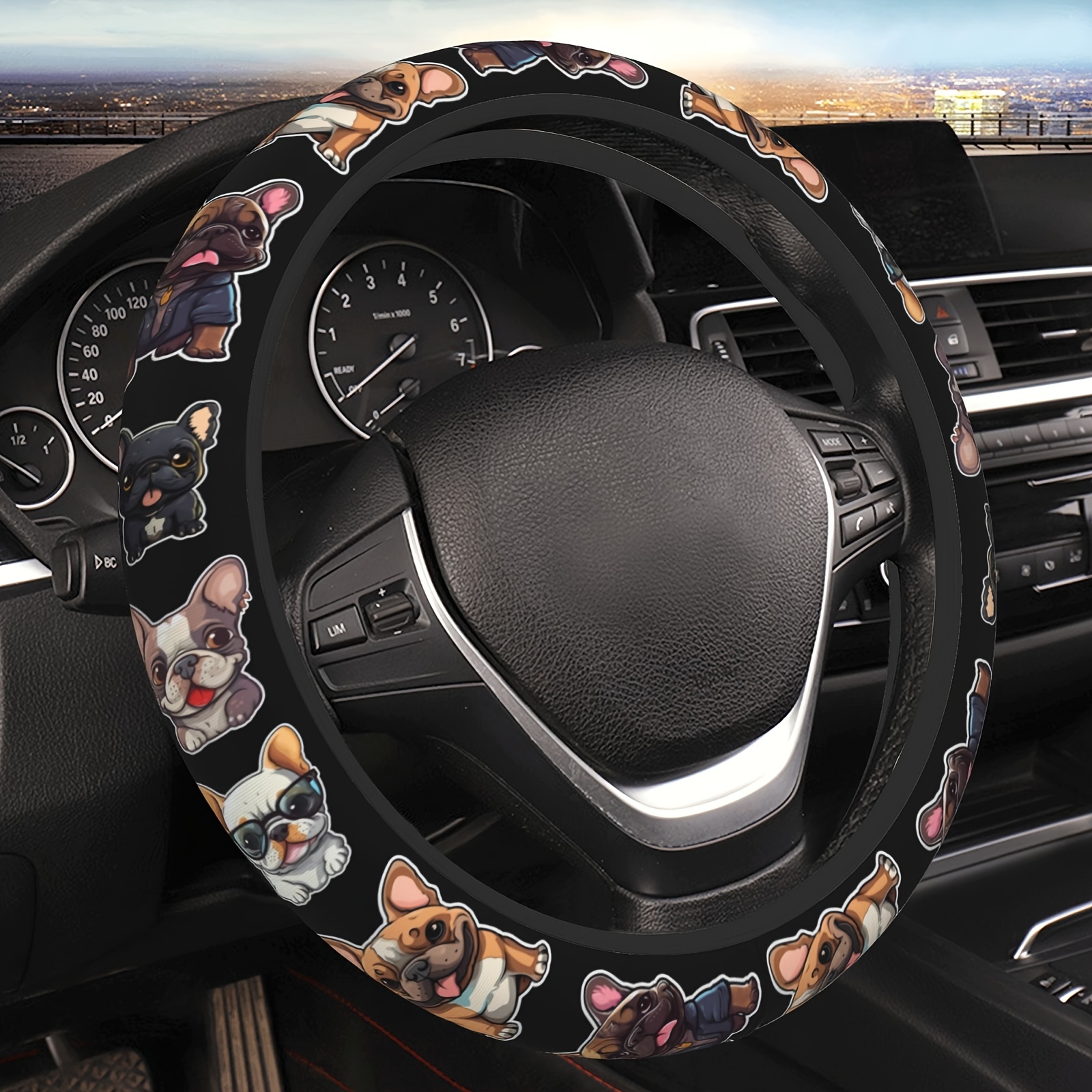 

Adorable French Bulldog Steering Wheel Cover - Fit For 15" Wheels, Neoprene Material, Perfect For Cars & Suvs, Car Interior Accessory