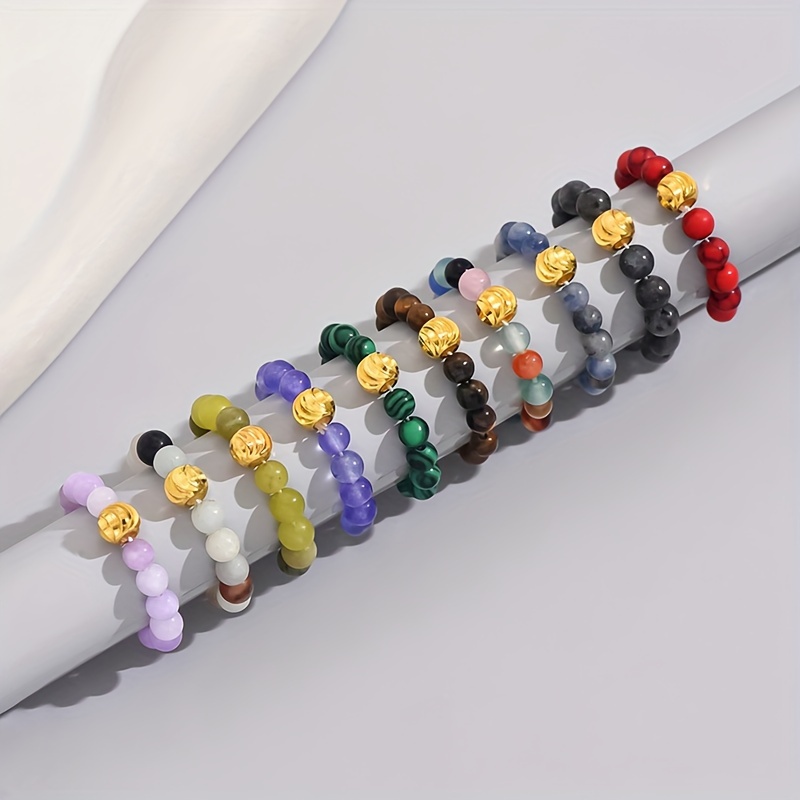 

10pc Colorful Natural Stone Beads Beaded Finger Ring Set Simple Style Finger Jewelry Decoration Set