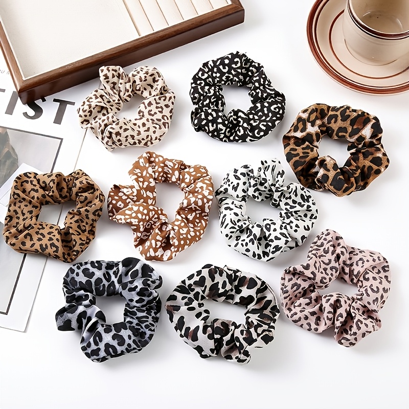 TEMU Set di 9 elastici per capelli con stampa leopardata, elastiche vintage, elastici per capelli in chiffon, adatti per donne e, regalo accessorio