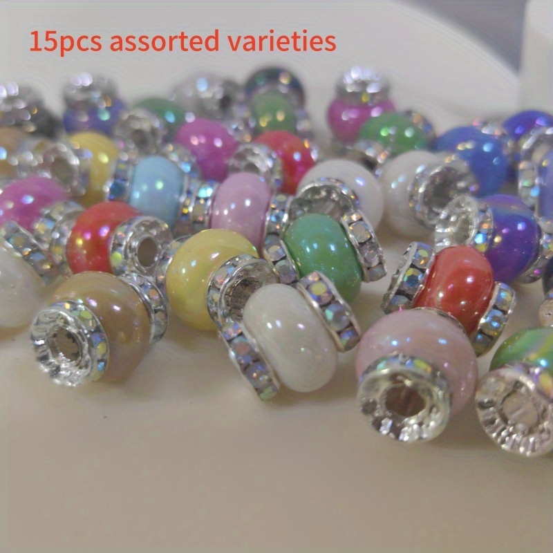 E-shop 15 Stück Laternenförmige Perlen mit funkelnden Strasskappen – Acryl DIY Schmuckperlen für DIY Armbänder, Halsketten, Stiftanhänger & festliche
