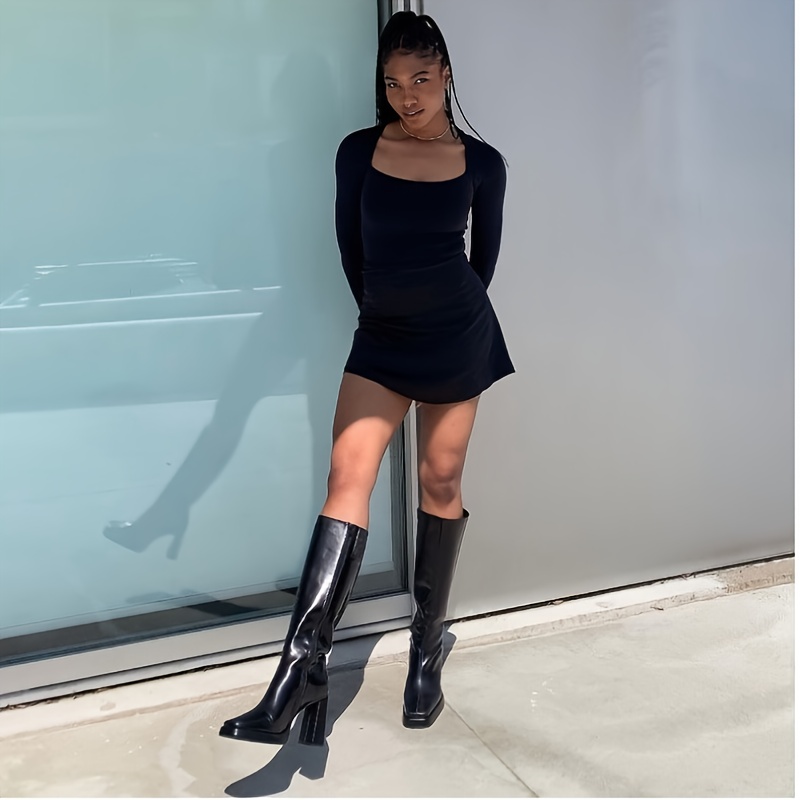 Ajio Black Boots Womens Knee High Women Knee-Length Boots