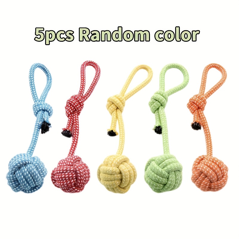 5pcsdog Rope Chew Toys Durable Ball With Handle Interactive Molar Teeth Cleaning For Small Medium Dogs, Random Color