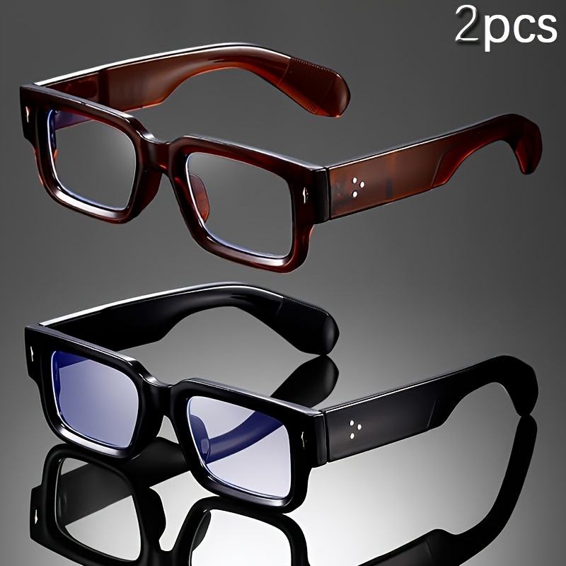 TEMU 2pcs Retro Small Frame Square Fashionable Men's And Women's Glasses, Flat Glasses Suitable For Decorating Birthday Gifts And Photography Props