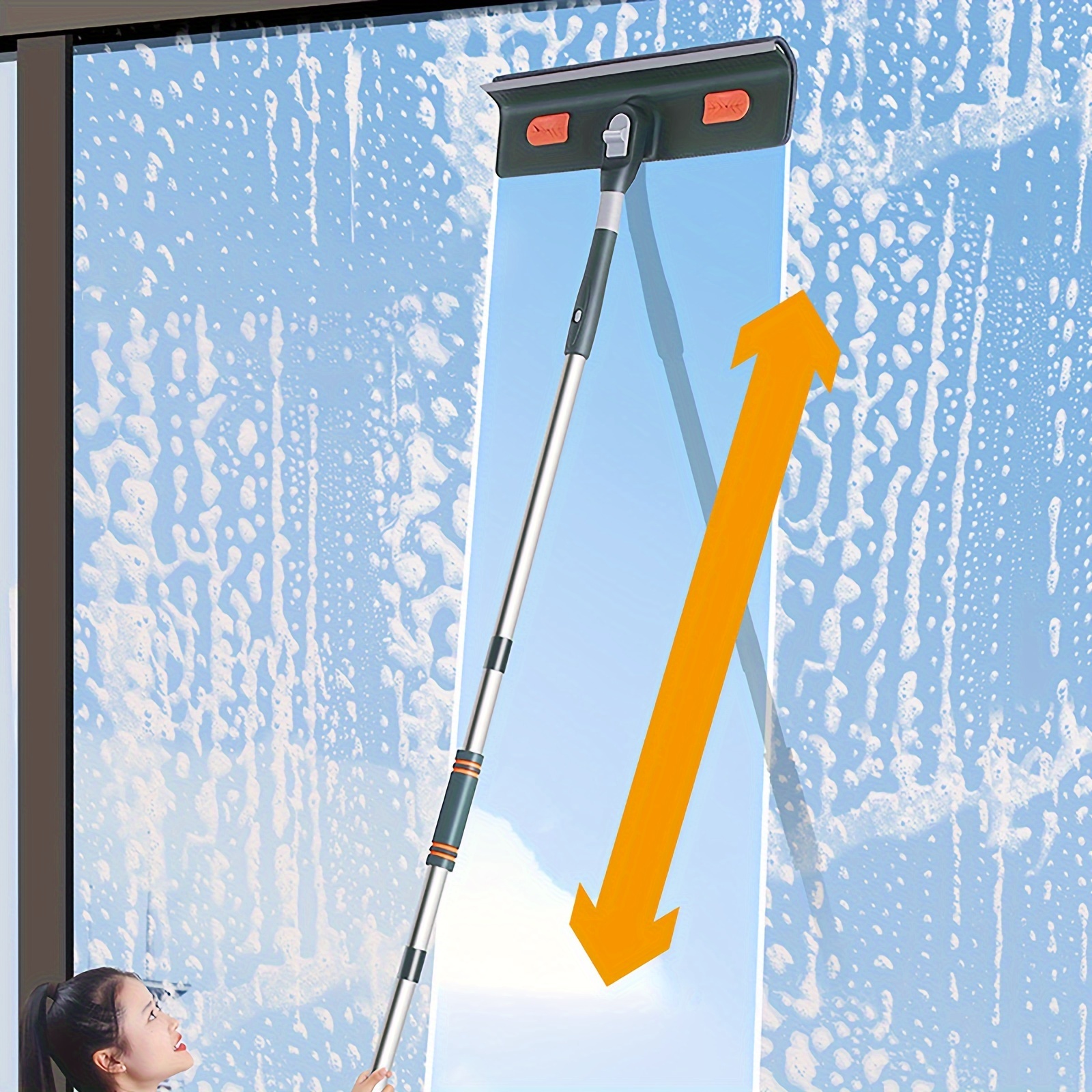 

Professional 2-in-1 Window Squeegee Cleaner Set With Extendable Pole, 89" - Bendable Head For Indoor/outdoor High Windows, No Batteries Required