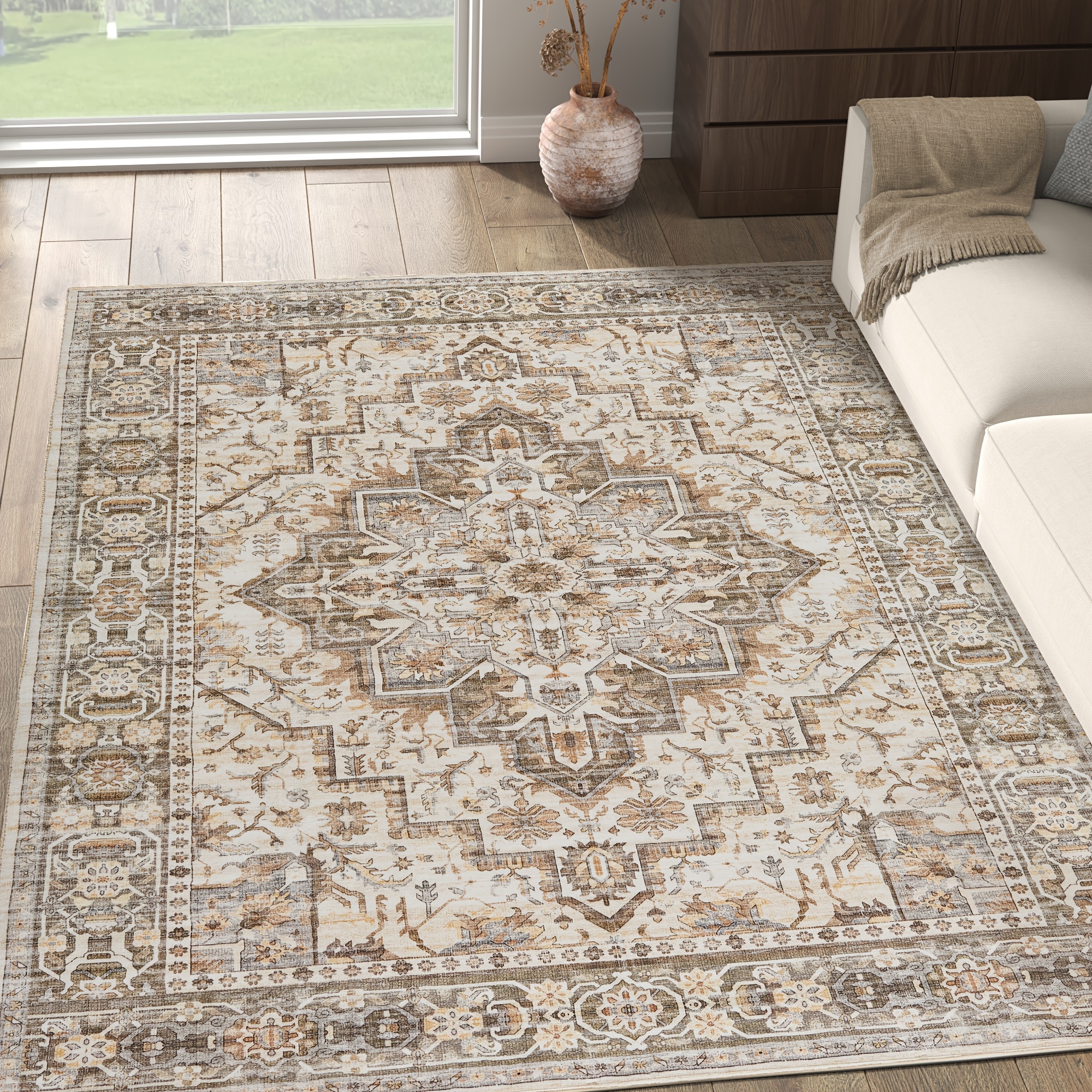 TEMU Tapis 1 pièce style ferme lavable à imprimé floral, à poils ras, léger, avec antidérapant, pour chambre, salon, entrée, décoration d'intérieur