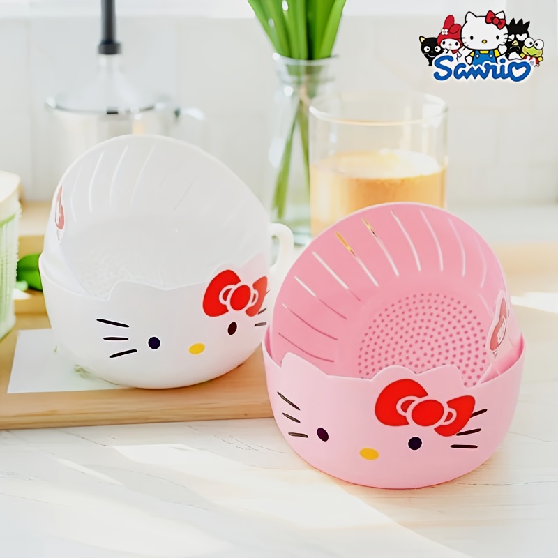 [Hello Kitty Storage] Sanrio Hello Kitty 1pc Double-Layer Draining Storage Basket | Aesthetic Nordic Kitchen & Living Room Decor, White/Red - Ideal for Christmas, Housewarming, New Year Gifts, Kitchen Organizers And Storage