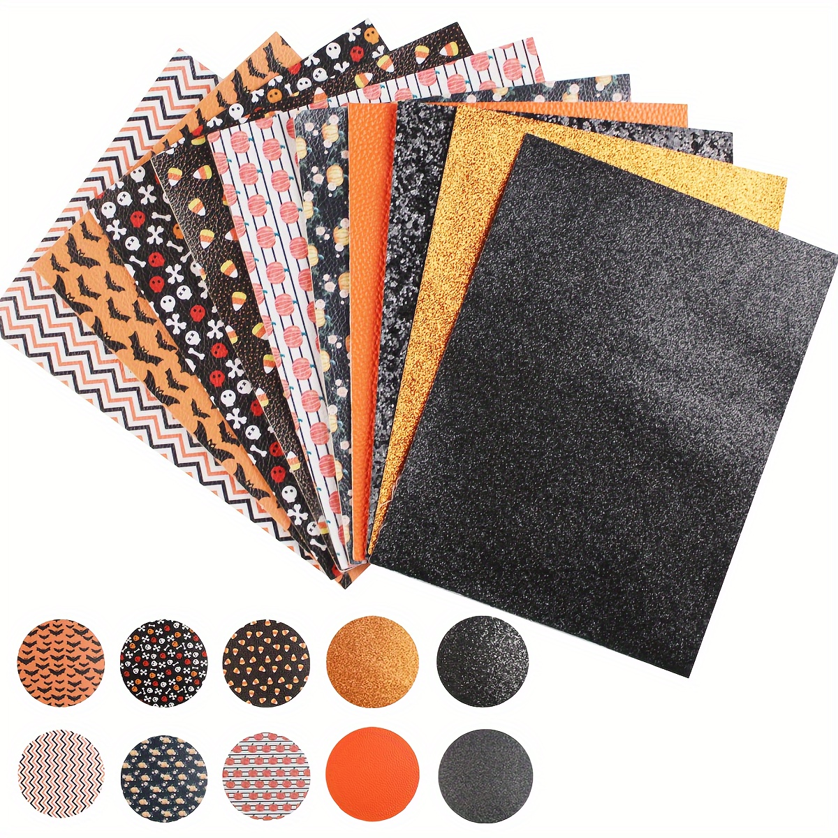 

10pcs Halloween Theme Faux Leather Sheet Bundle, 1.0mm Thick Pu Leather Soft Pu Faux Synthetic Leather Fabric For Versatile Diy Crafts, Earring & Hair Bow & Bag Making, Easy To Use, Durable