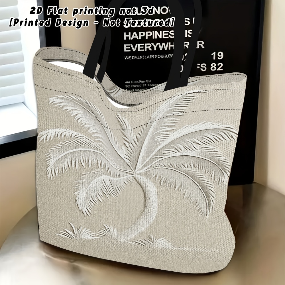 TEMU 1pc, 2d Flat Printing Women's Shoulder Bag, Embossed Coconut Tree Pattern Women's Shoulder Bag, Daily Use, Multifunctional Handbag, Handbag,