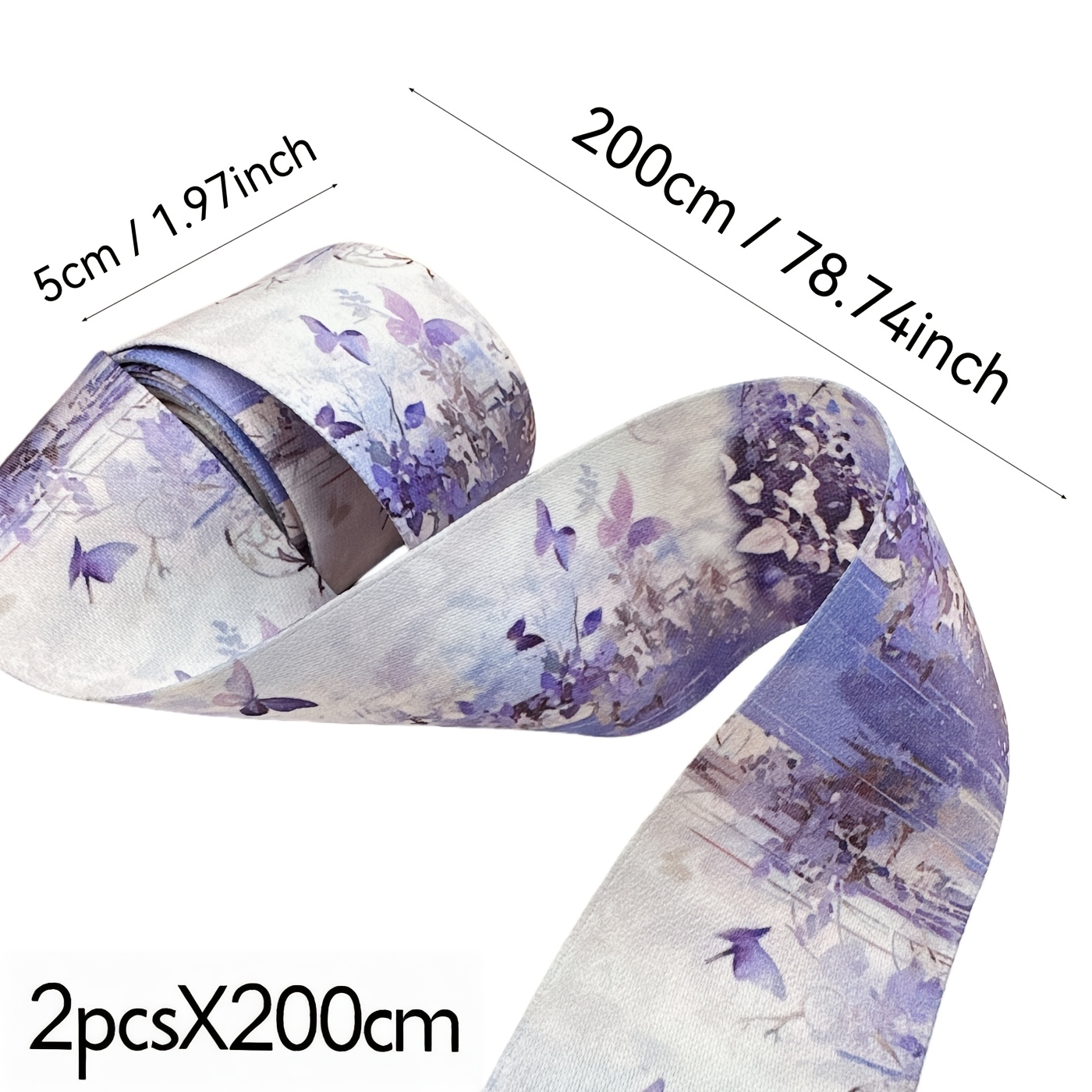 TEMU 2pcs 5.0cm Double-sided Different Illusion Purple Garden Satin Ribbon, Dress Accessory, Cuff Hem Ribbon, Gift Box Bouquet Bow Ribbon, For Making