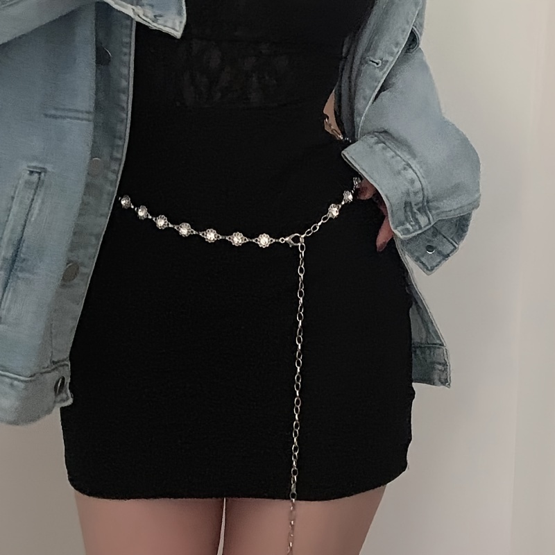Image of A Silvery Personalized Metal Collar Design Rhinestone Women's High-end Dress Decoration Suit Thin Belt Fashion Trend Waist