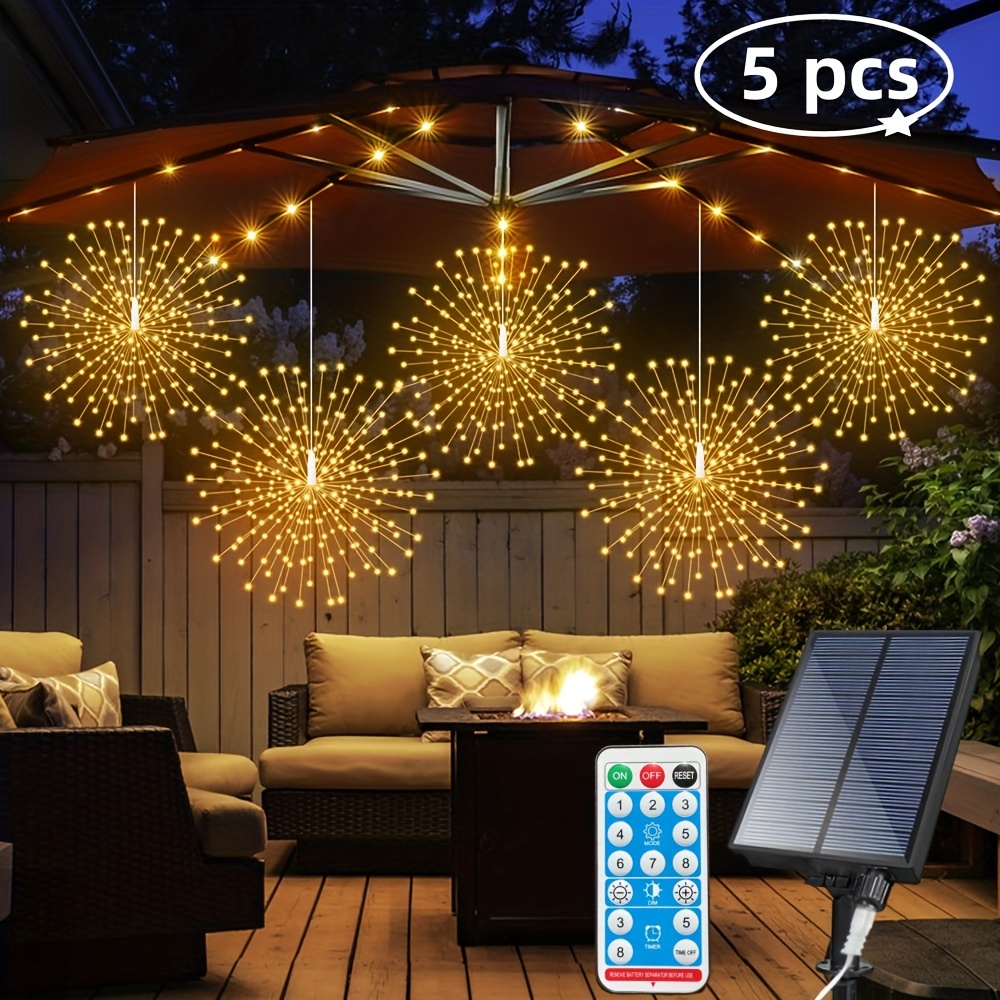 

5 Pack 450leds Solar Starburst Sphere Lights, Lights Remote 8 Dimmable Hanging Fairy Light, Copper Wire Sparkly Lights For Tent Christmas