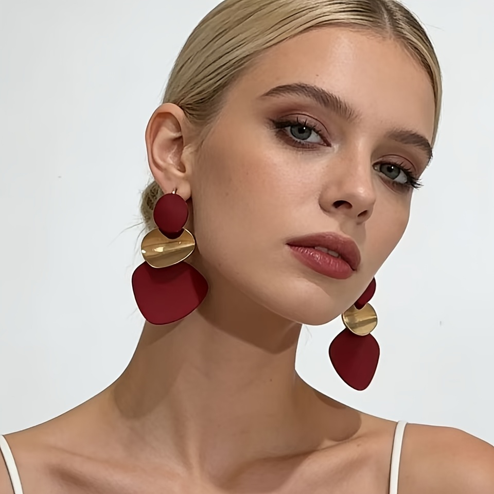 TEMU Pendientes colgantes geométricos de moda en , y verde mate con detalles dorados, accesorios de tendencia diarios para mujer