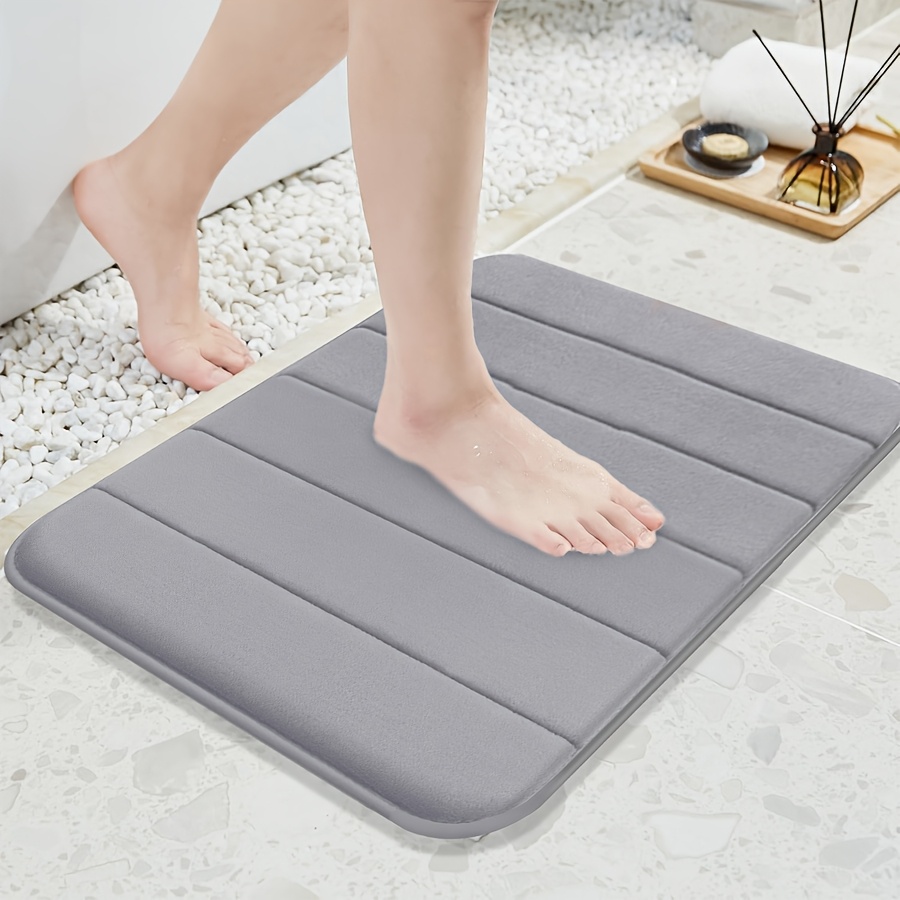 TEMU 1pc Alfombra de baño de esponja engrosada con rayas , cómoda, felpa de coral, antideslizante, súper absorbente, alfombra de baño de secado