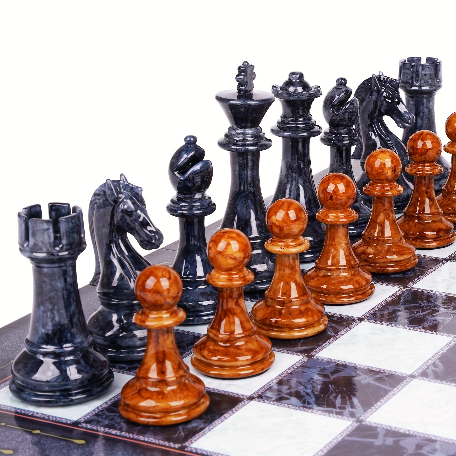 TEMU " Large Chess Set For Adults With Acrylic+ Zinc Alloy Metal Heavy Chess Pieces Portable Folding Chess Board Chess Set Classic Chess Pieces