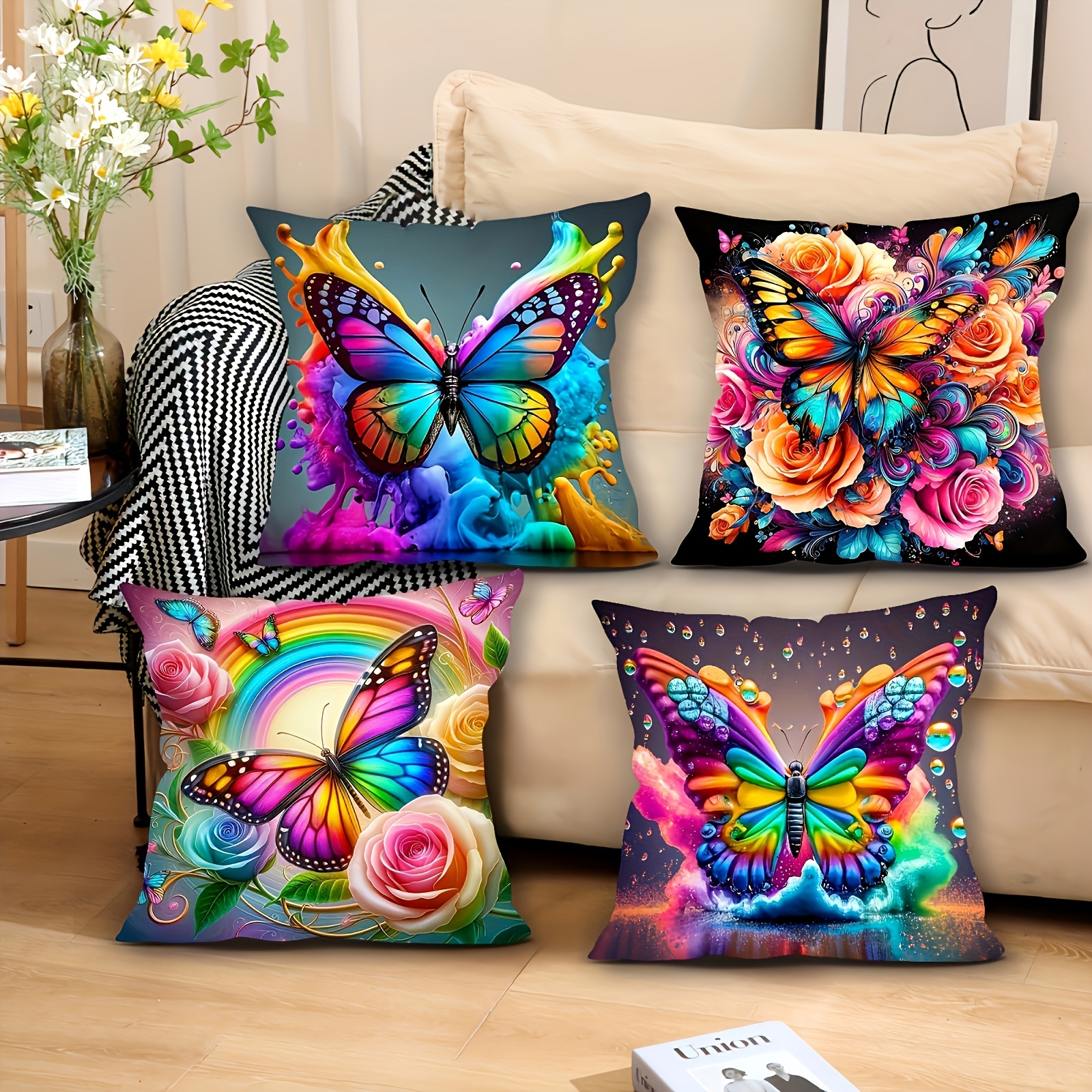 

4pcs 3d Pattern , Zippered Polyester , , , Decorative Pillowcases For , Sofa, , Decor - Jit4