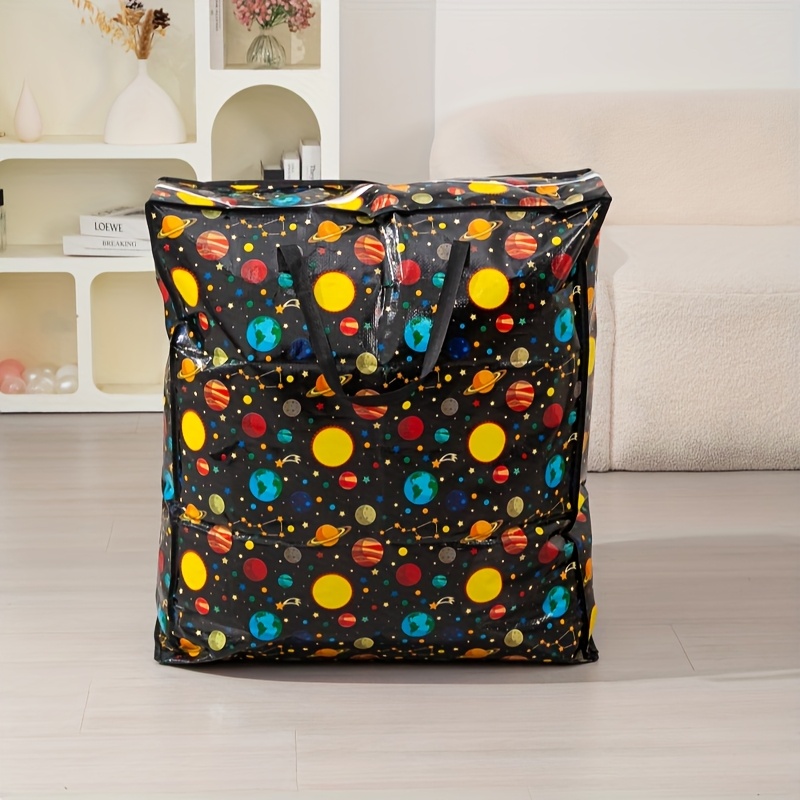 TEMU Space-themed Large Capacity Travel Storage Bag - Durable Nylon Reusable Zippered Organizer For Clothes, Bed Sheets, | Hand Washable, , Portable