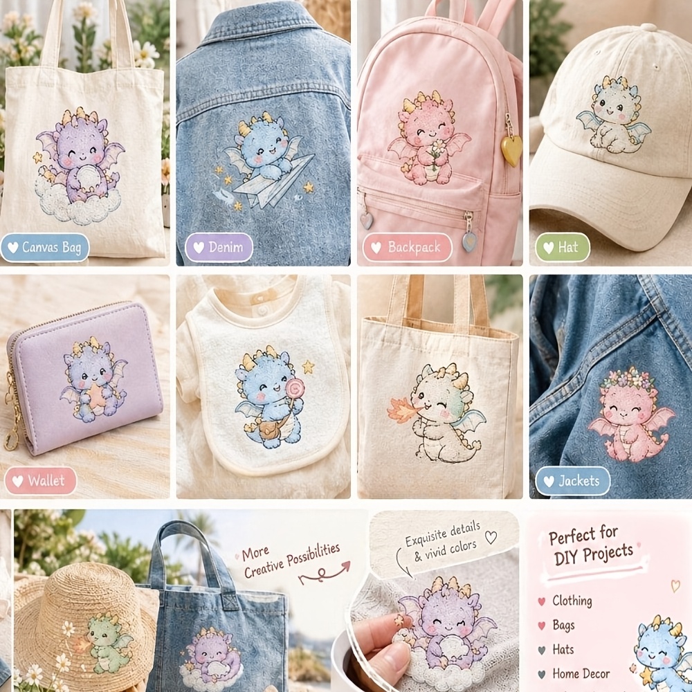 Cute Dinosaur Embroidery Pattern Kit, Water Soluble