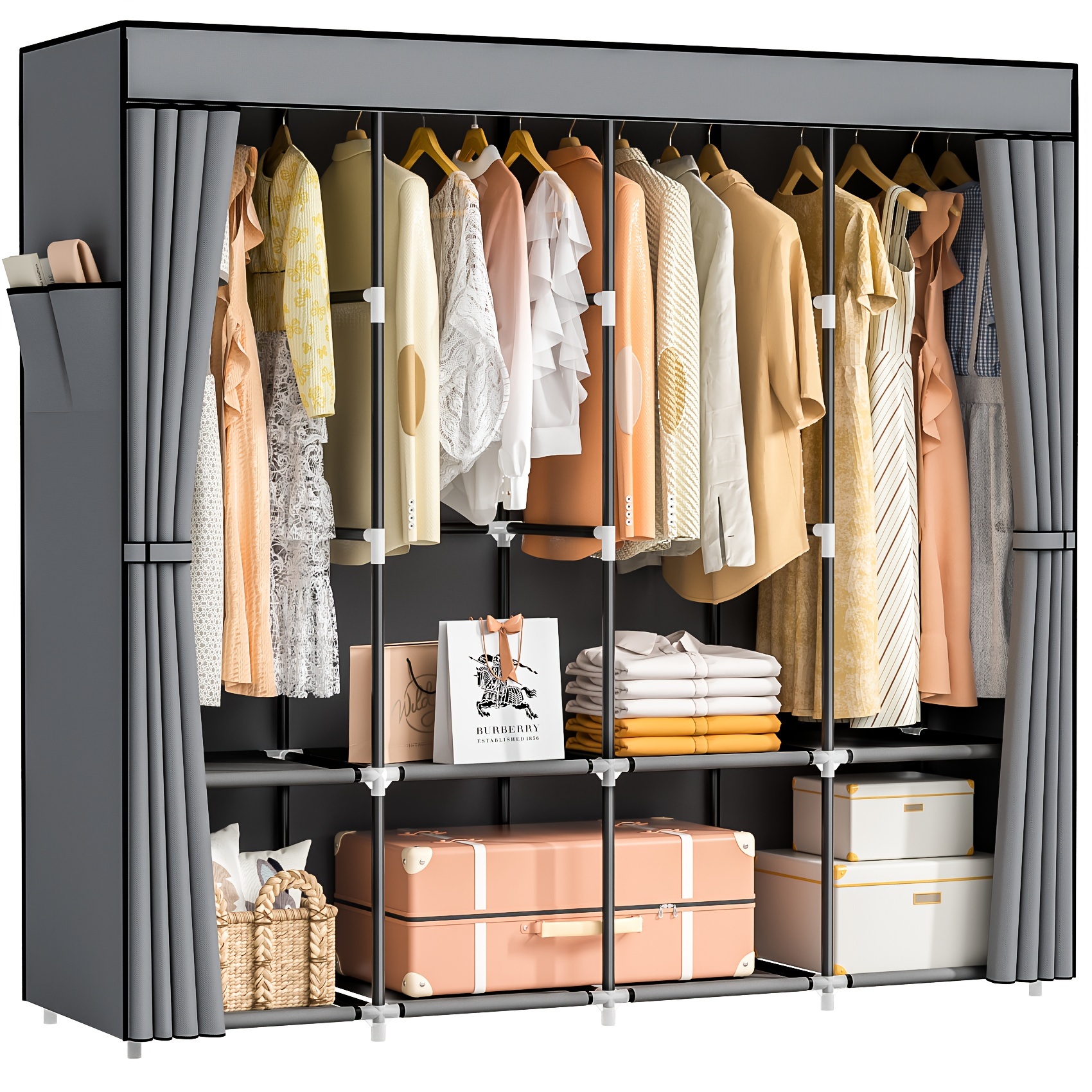 

1pc - Portable Closet Organizer Non-woven , - , Clothes Reinforced Steel Hanging For Rental Homes And Dormitories