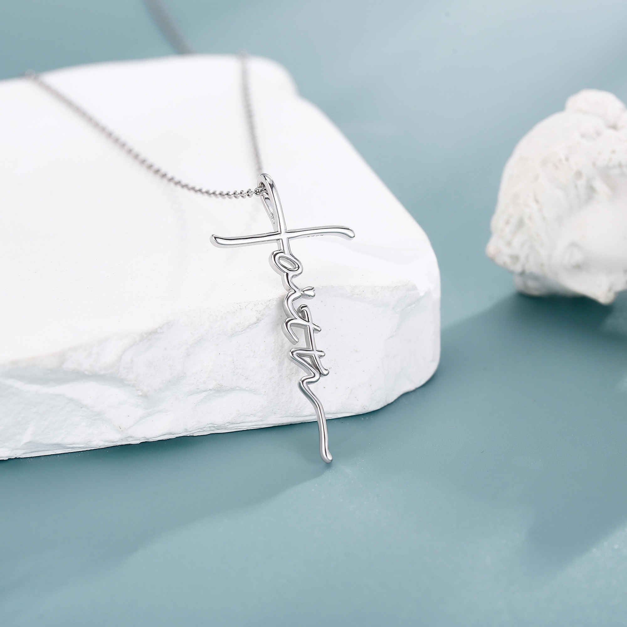 Women's 925 Sterling Silver Adjustable Faith Cross Necklace — Religious Gift