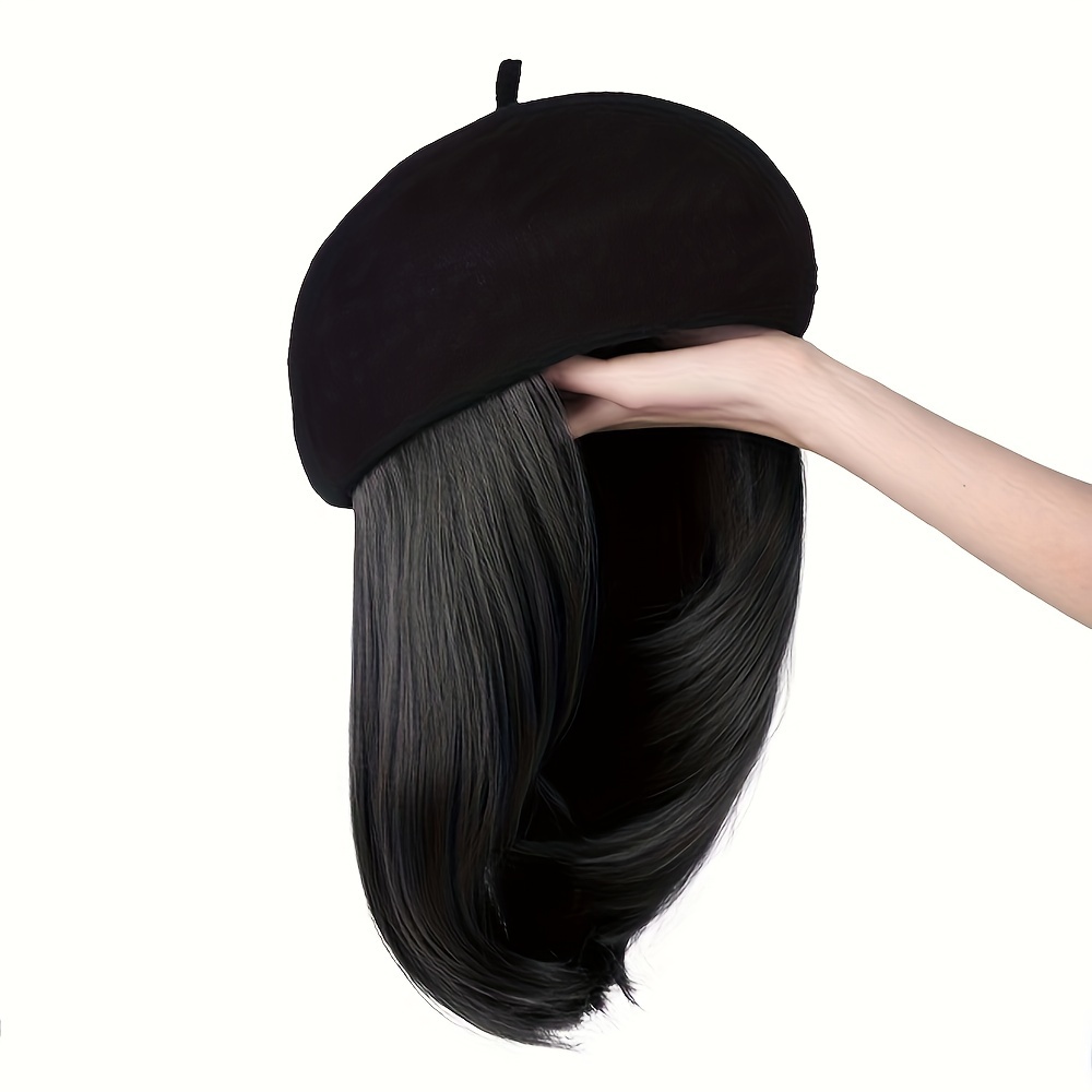 women beret attached synthetic wig hat closed hair - Temu  display picture 1