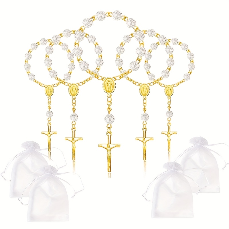 Image of Gift For Her/him 60pcs/30 Sets Rose Flower Bead S, With 30pcs S And 30pcs Organza Bags, Suitable For Baptism, Anniversary, First Communion, Halloween, Christmas, Birthday Party Gift Set Christmas