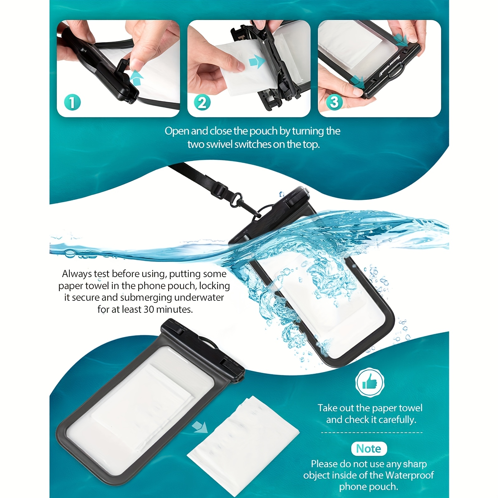 2 waterproof phone pouches, waterproof phone cases for iPhone 15 14 13 12 11 Pro Max, also for phone models under 7 inches