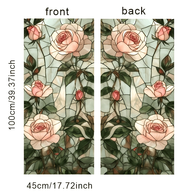 TEMU 2d Flat, 1pc Elegant Rose Stained Glass Window Film, Intricate Rose Pattern Window Decoration, Suitable For Bathroom, Kitchen, Office Pet Static