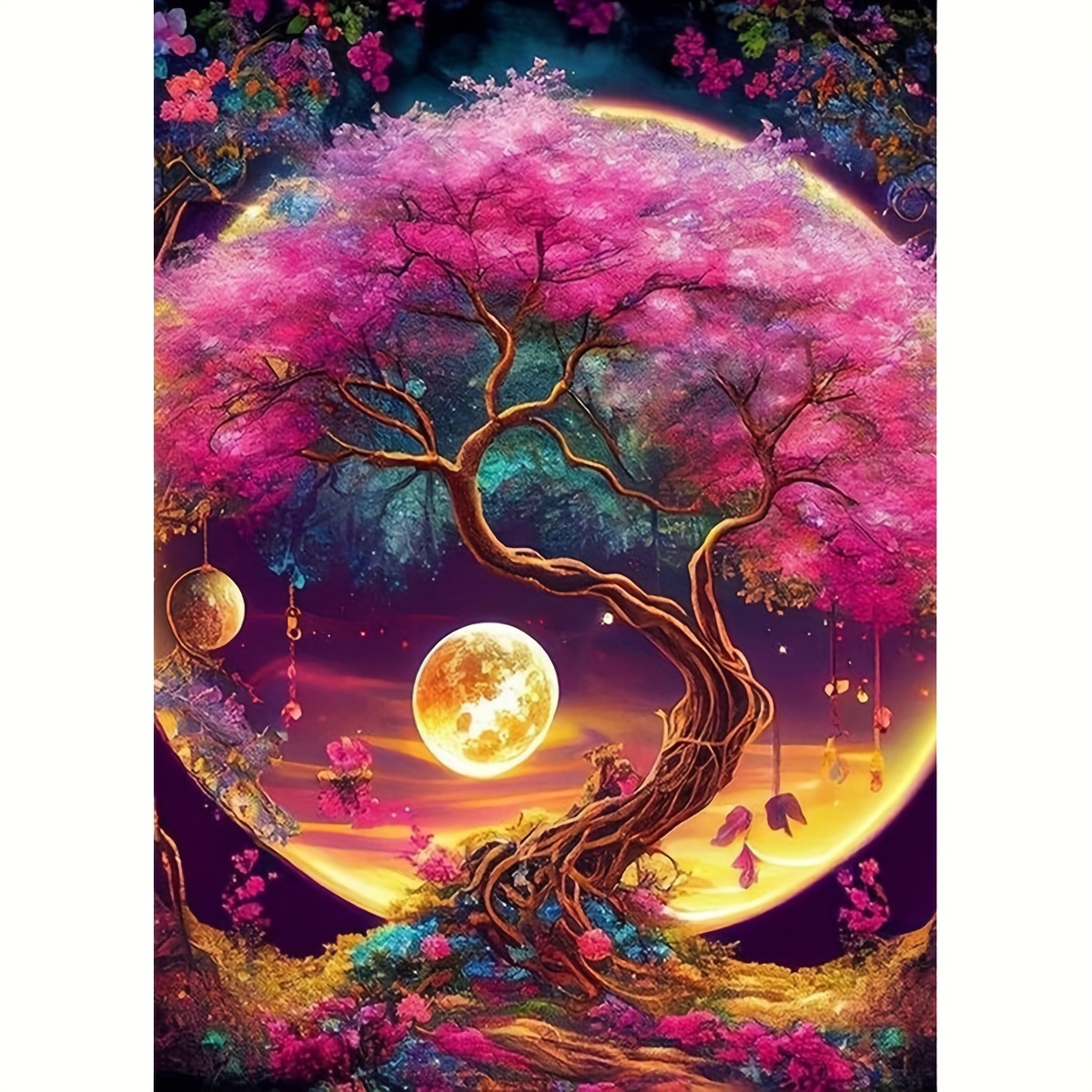 

1pc Flower Tree Diamond Painting Kit - Round Acrylic Diamonds, 30x40cm Diy Wall Art Home Decor, Craft Gift Set