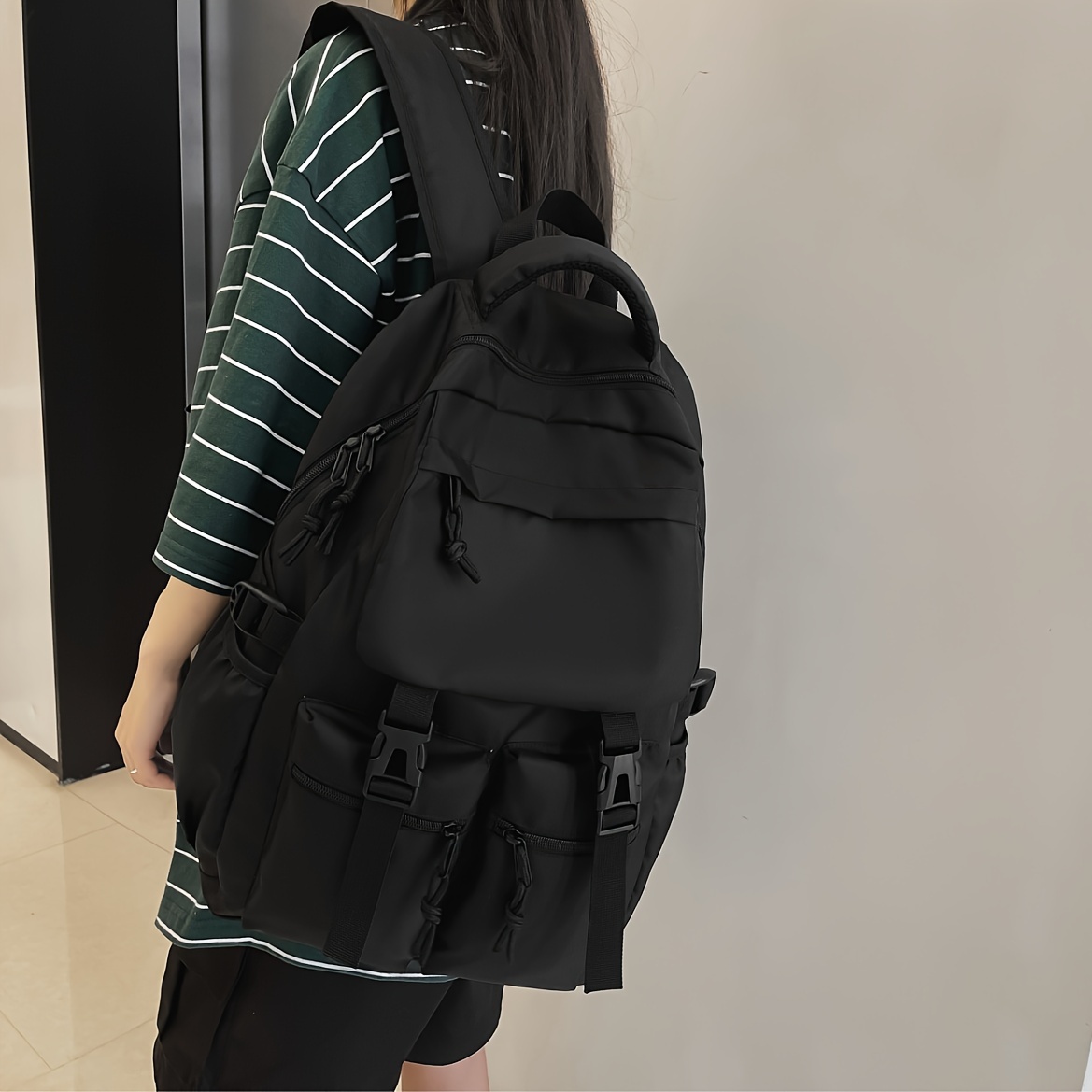 

1pc Women's Stylish Nylon Backpack With Adjustable Straps, Lightweight Multi-compartment Bag With Release Buckles, Perfect For College & Travel