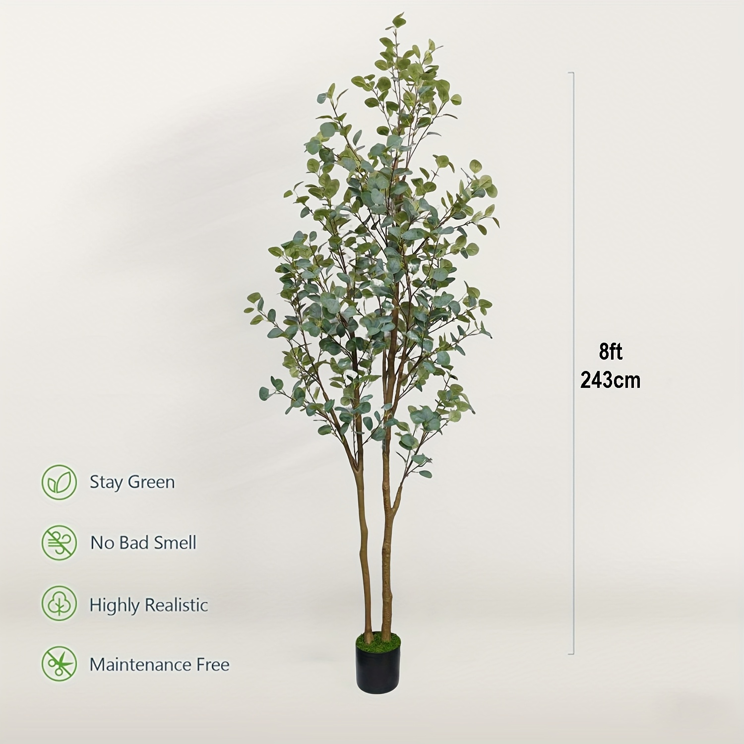 7.8ft Tall Artificial Eucalyptus Tree Fake Trees, Modern Large Fake Eucalyptus Tree With Plastic Pot, For Living Room Office Decor Home Decor