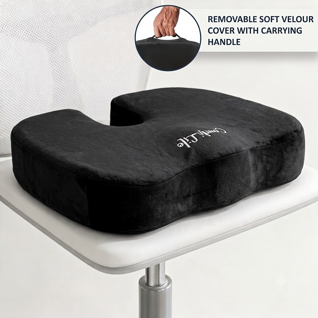 Image of 1pc Memory Foam Support Cushion, Long-time Sitting Cushion, Hip Support Pad, Extra Tall And Wide, Suitable For Office Chairs And Car Seats, Zippered, Washable