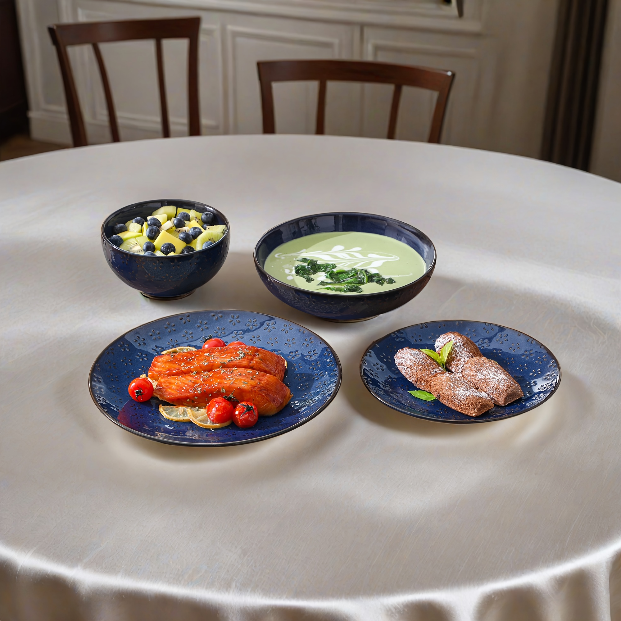 16 delars middagsservis i stengods med präglade blåa - Temu Sweden