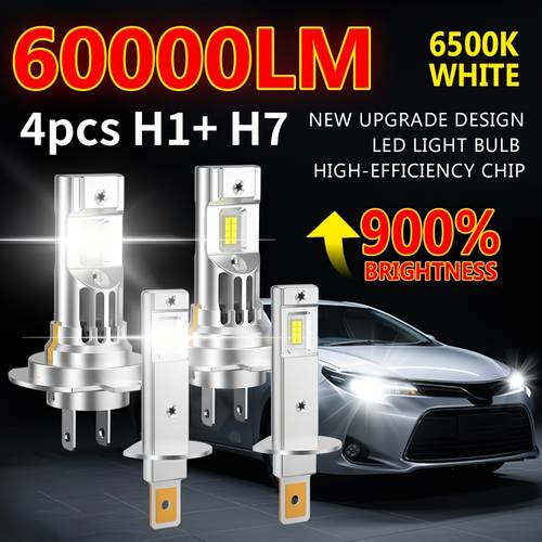 4pcs h7 h1 led car headlight combo 6500k cool white 60000lm bright led h7 h1 low beam high beam 1 1 and play