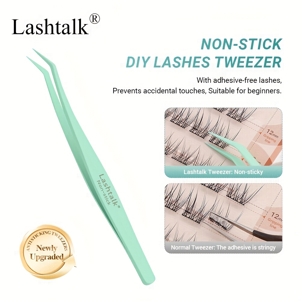 Image of Lashtalk 1pc Lashes Tweezers No Sticky Cluster Self-adhesive Anti-adhesive Tweezers False Eyelashes With Adhesive-free Lashes No Glue Nano-layers Makeup Tool Applicator Pretty Green