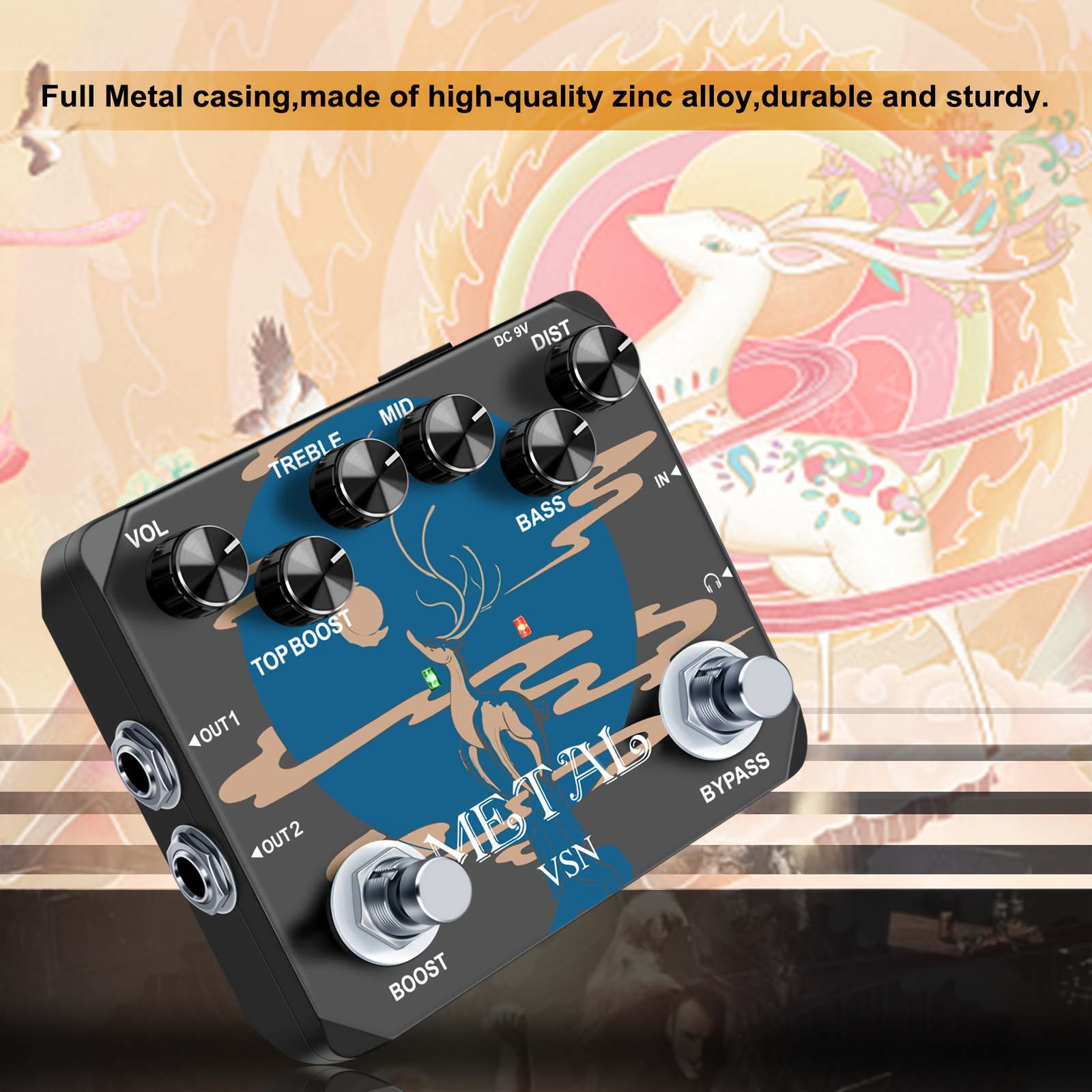 

Vsn Heavy Metal Guitar Pedal - True Bypass, 80s & 90s Tones With Earphone , High- Sound, Aluminum Alloy