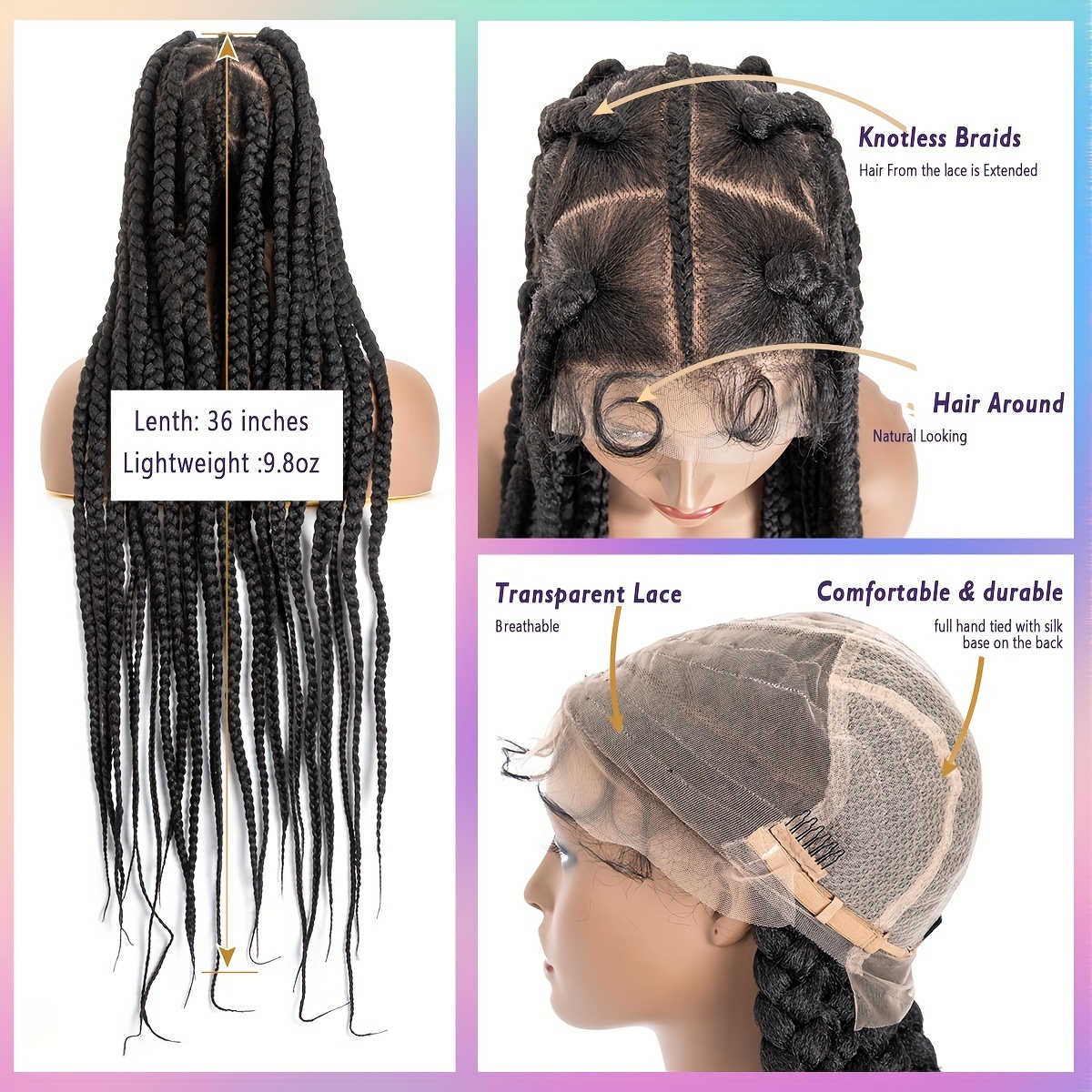 36 full lace box braided wigs full knotless hand knitted - Temu display picture 1