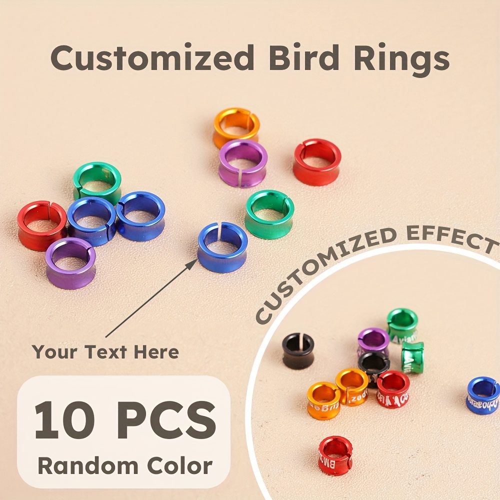 TEMU Customized Bird Leg Rings, 10pcs Durable Random Color Metal Birds Identification And Training Anklets, Personalized Bird Rings, Bird Feet Band