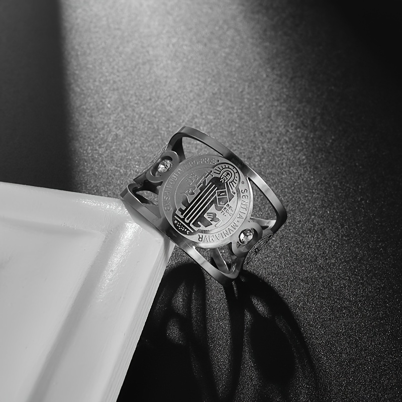 Stainless Steel Adjustable Saint Benedict Ring, Unisex