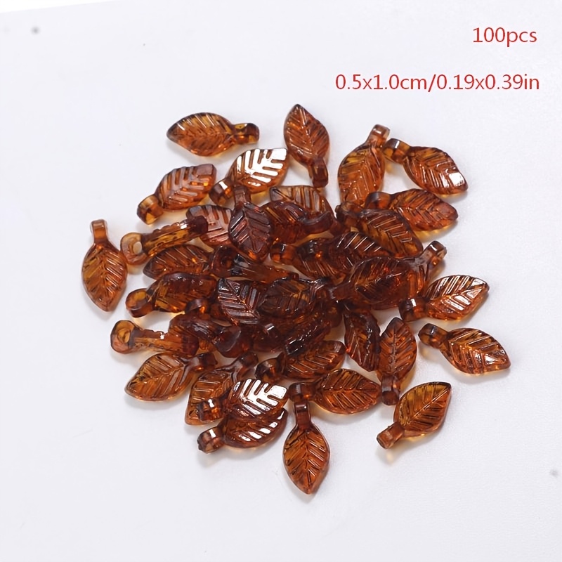TEMU A Pack Of 100pcs Of 5x10mm Leaf Design Beads In Dark Brown Transparent Acrylic, Suitable For Jewelry Making, Bracelets, Necklaces, And Keychains