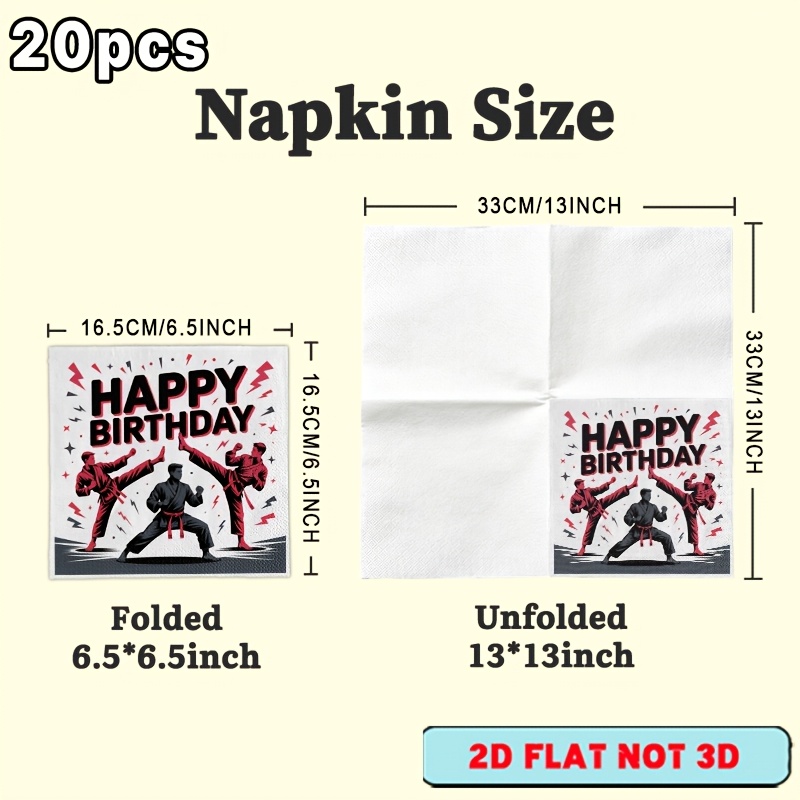 TEMU 2d Flat 20pcs, Red Black Karate Lightning Birthday Letter Monochrome Graphic Guest Hand Towels Paper, Suitable For Weddings, Birthday Parties,