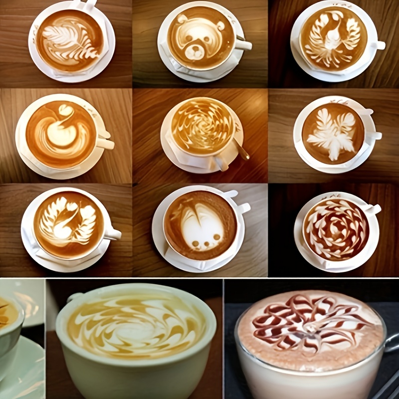 16pcs   stencil   safe plastic intricate latte cappuccino art molds with panda heart more designs for beautifully designed coffee cups coffee bar accessories details 0