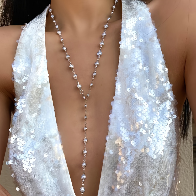 Ladies' Luxury Imitation Pearl Y-Shaped Long Necklace
