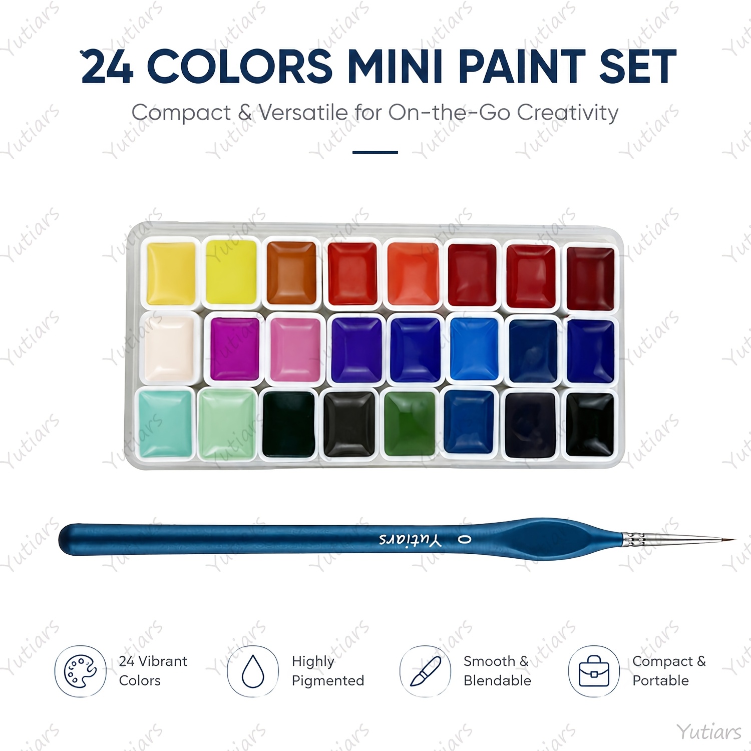TEMU Set de 24 Colores de Acuarela con Pincel 0 Liner, Paleta de Acuarela Sólida Portátil para Artistas Principiantes, Kit de Pintura de y Fácil de