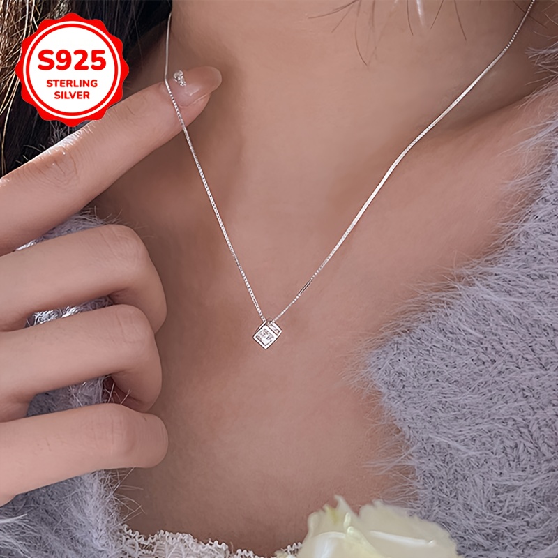 925 Hypoallergenic Sparkling Cube Pendant Necklace, Versatile Gift