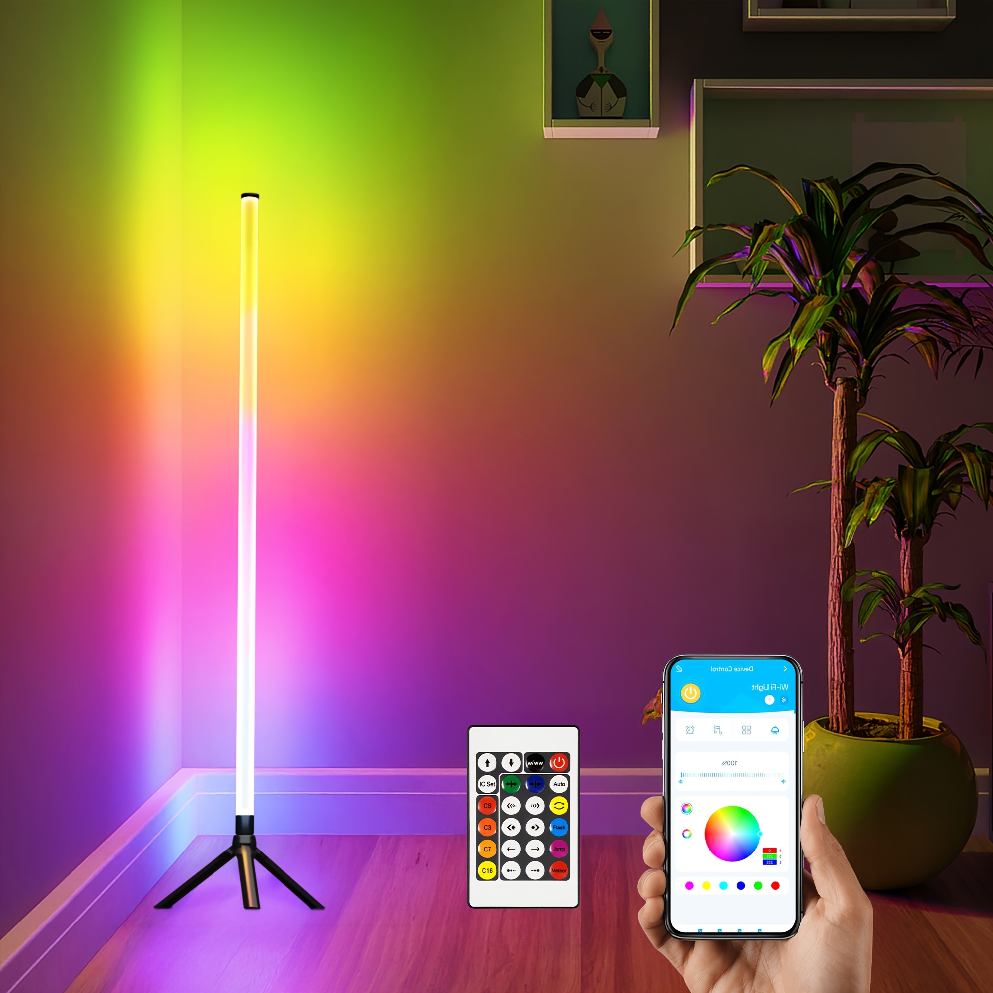 TEMU 2/1 Pack Rgb Floor Lamp Basic, Usb 5v Led Corner Lamp, App & Control, Smart Modern Floor Lamp With Music Sync And 16 Million Diy Colors, Color
